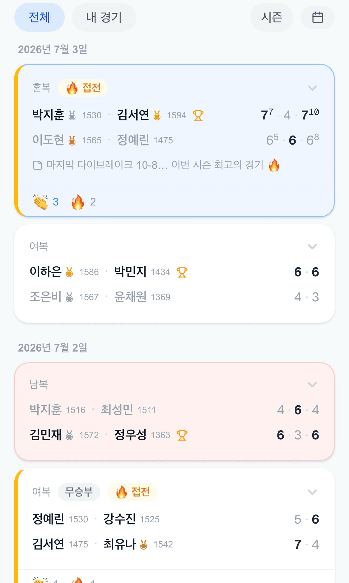 점수만 넣으면, 경기가 이야기가 돼요